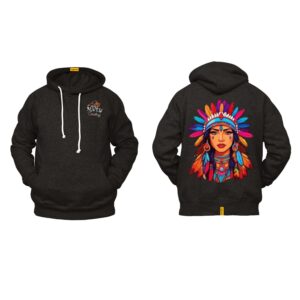 Ligosta Cowboy, Colorful Heritage Collection Hoodie, Unisex Hoodie Featuring Bold Native American Woman Design, Boho and Festival Style 066