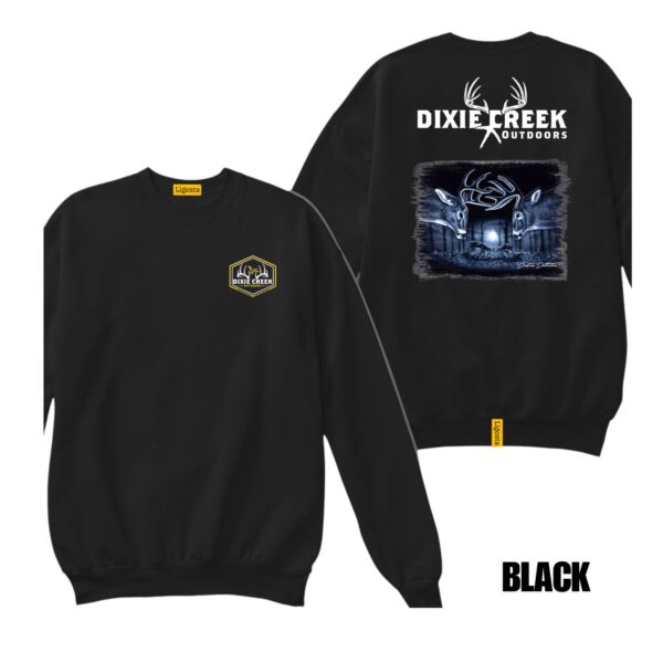 Ligosta Dixie Creek, Outdoor Wildlife Collection Sweatshirt, Unisex Sweatshirt Featuring Ghostly Deer Design, Nocturnal Hunting Fans 006