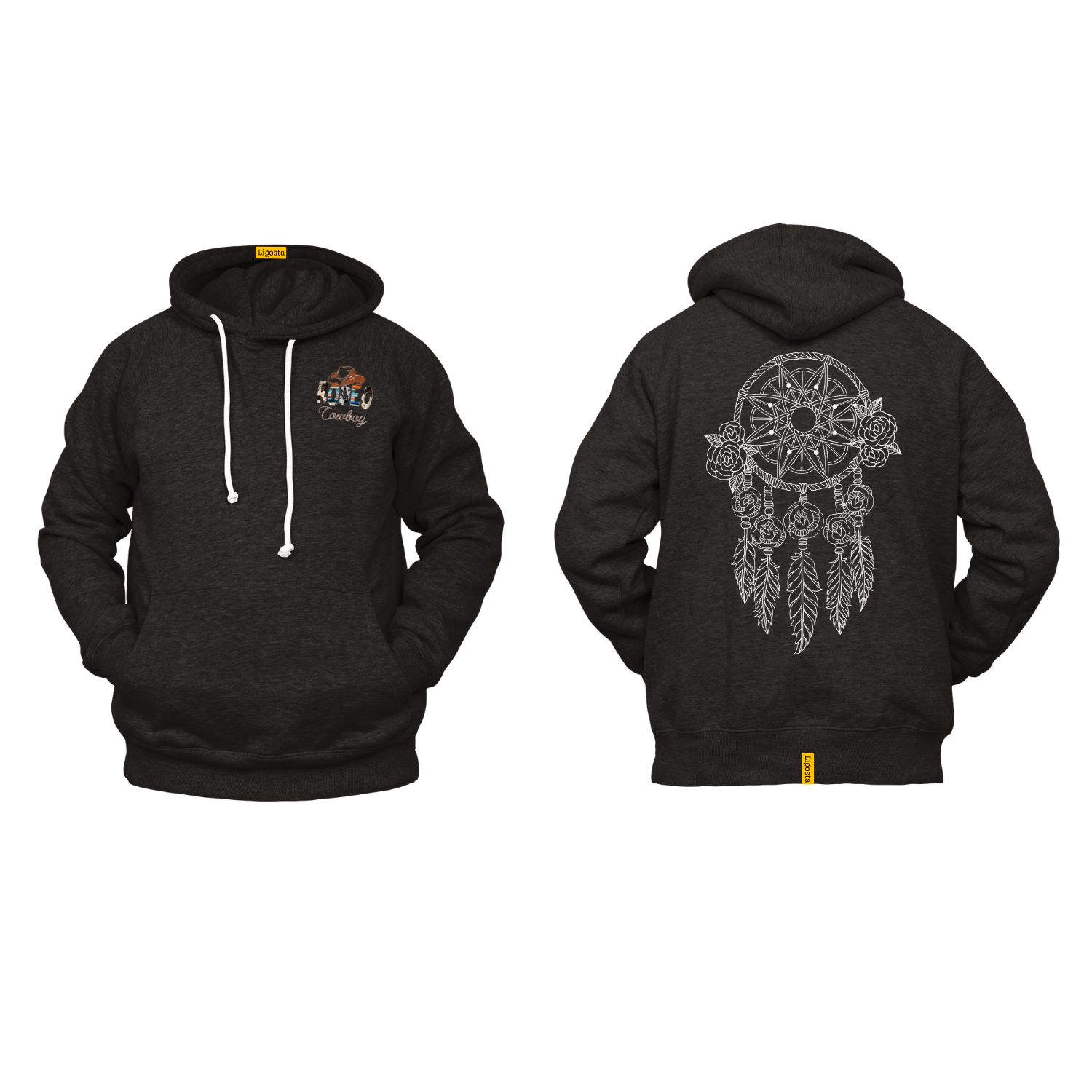 Ligosta Cowboy, Rose Web Collection Hoodie, Unisex Hoodie With Intricate Rose Dreamcatcher Design, Perfect For Boho Lovers 034