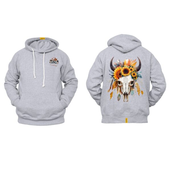 Ligosta Cowboy Collection Hoodie, Unisex Hoodie with Floral Skull and Sunflowers Design, Style 057 - Image 2