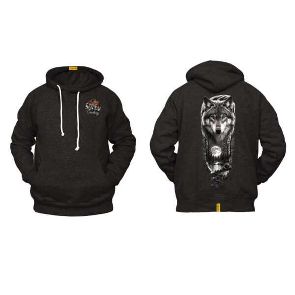Ligosta Cowboy, Heritage Collection Hoodie, Unisex Hoodie Featuring Wolf's Face With A Forest And A Full Moon Design 094