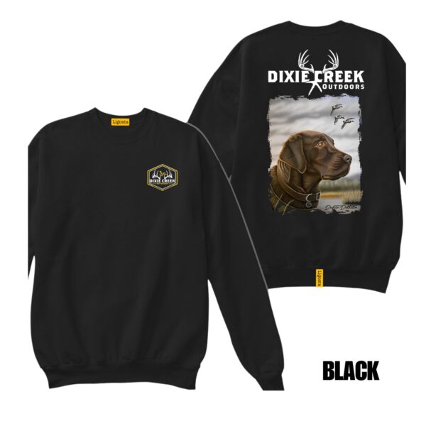 Ligosta Dixie Creek, Wildlife Collection Sweatshirt, Unisex Sweatshirt Featuring Chocolate Lab Design, Perfect For Waterfowl Hunters 028
