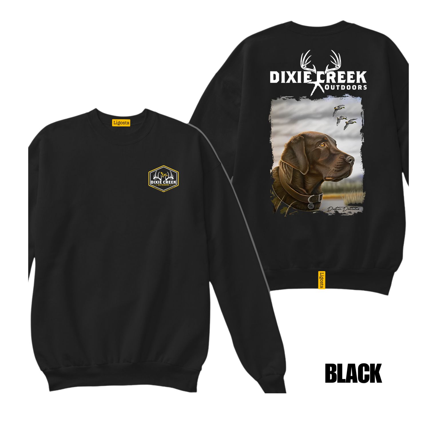 Ligosta Dixie Creek, Wildlife Collection Sweatshirt, Unisex Sweatshirt Featuring Chocolate Lab Design, Perfect For Waterfowl Hunters 028