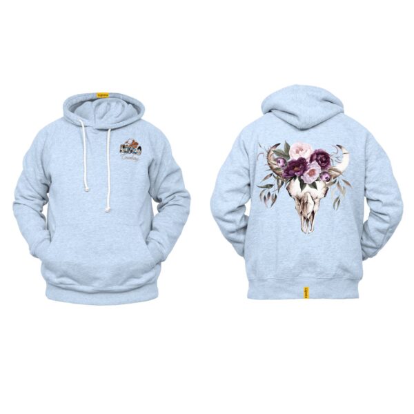 Ligosta Cowboy Collection Hoodie, Unisex Hoodie featuring a Floral Longhorn Skull Design, Style 060 - Image 6