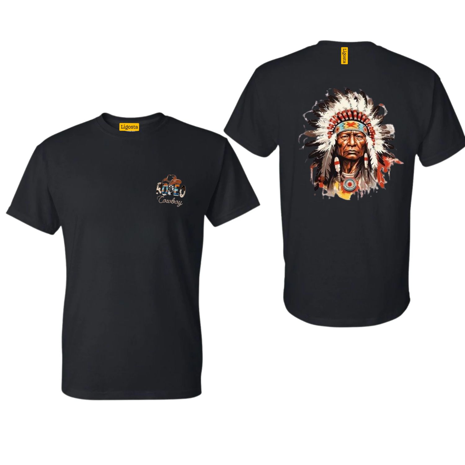 Ligosta Cowboy, Tribal Heritage Collection T-Shirt, Unisex T-Shirt Featuring Vivid Native Chief Portrait, Bold Fashion Statements 063