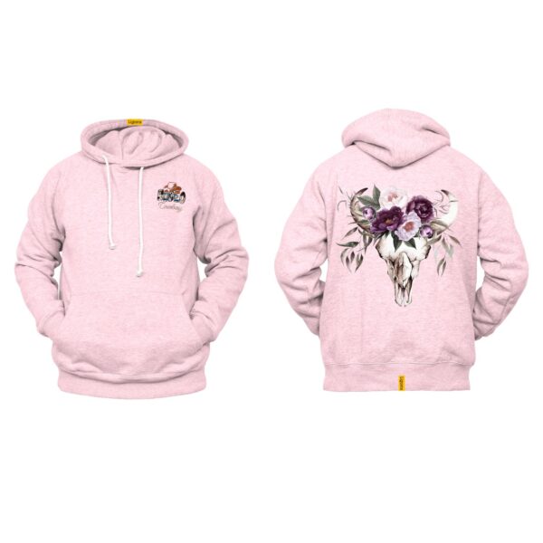 Ligosta Cowboy Collection Hoodie, Unisex Hoodie featuring a Floral Longhorn Skull Design, Style 060 - Image 4
