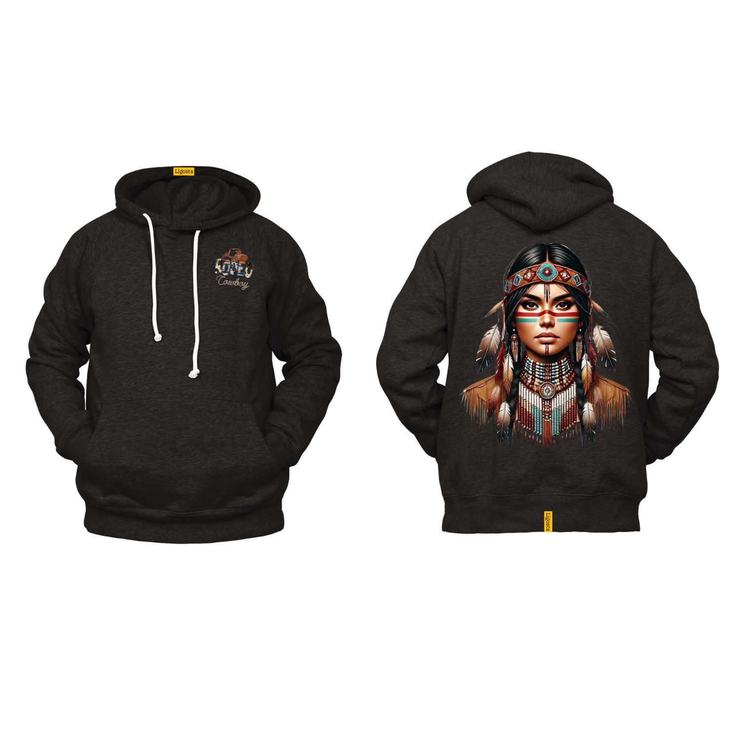 Ligosta Cowboy, Heritage Collection Hoodie, Unisex Hoodie Featuring Tribal Woman Portrait, Perfect For Bold And Artistic Souls 088