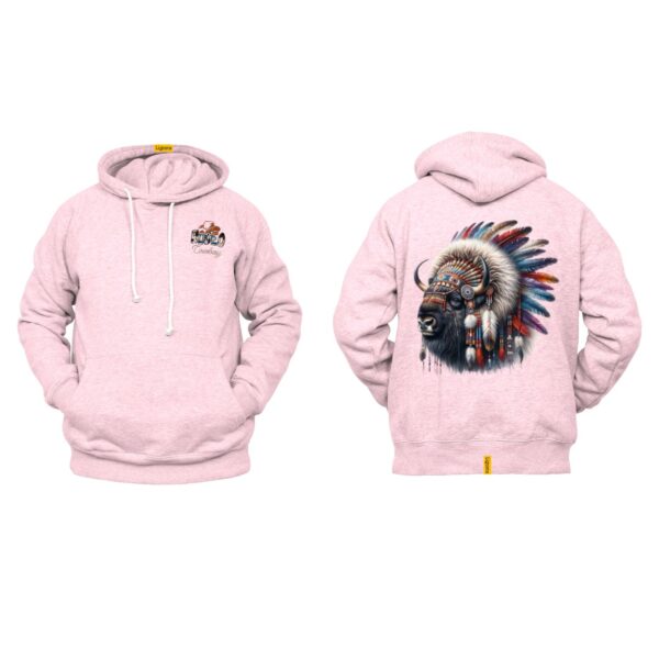 Ligosta Cowboy Collection Hoodie, Unisex Hoodie featuring a Majestic Bison with Native Feather Headdress Design, Style 059 - Image 4