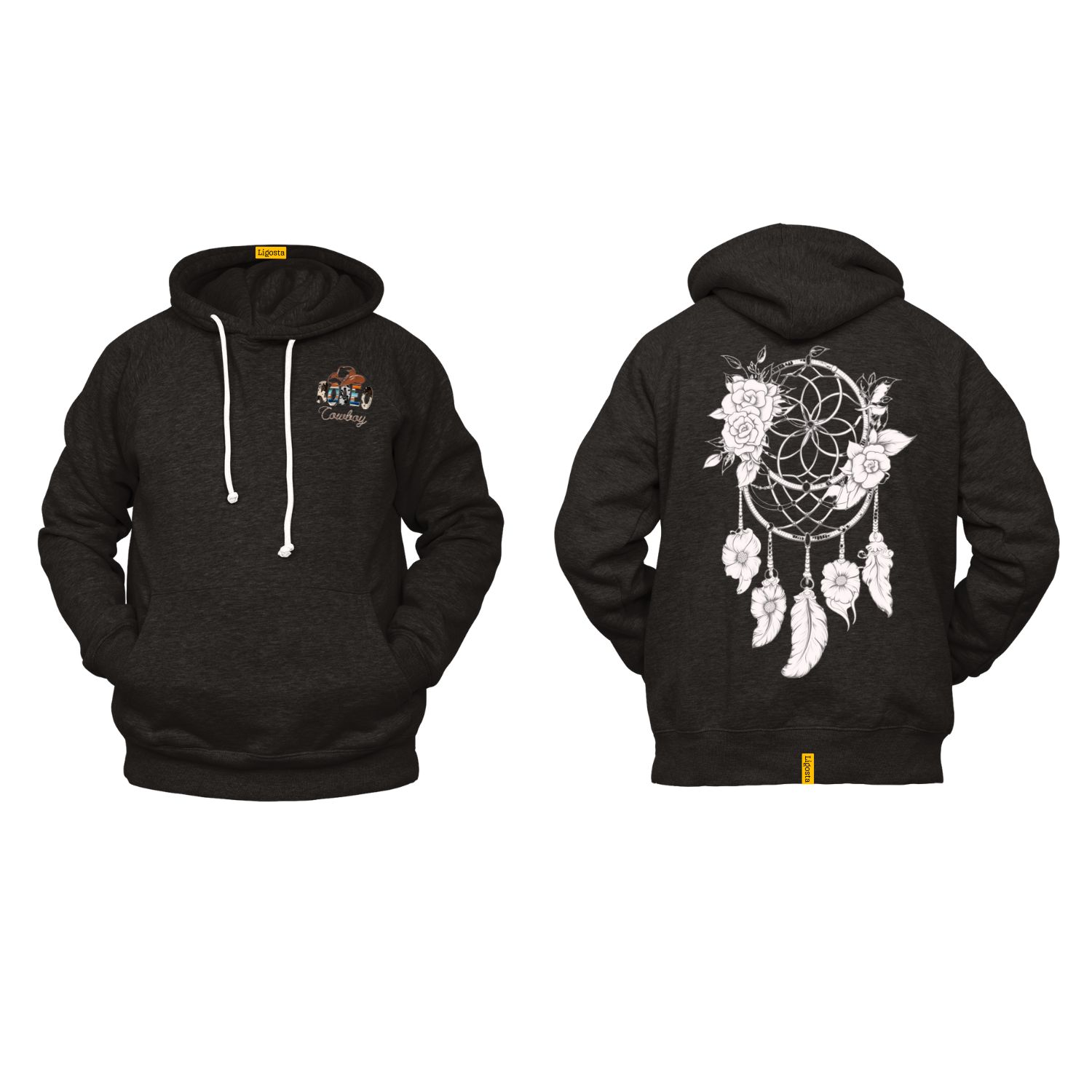 Ligosta Cowboy, Mystic Rose Collection Hoodie, Unisex Hoodie With Elegant Floral Dreamcatcher Design, Perfect For Boho Lovers 022