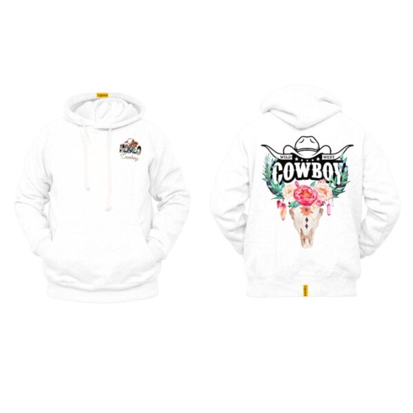Ligosta Cowboy, Wild West Collection Hoodie, Unisex Hoodie with Floral Bull Skull Art, Perfect for a Bold Western Aesthetic 046 - Image 3