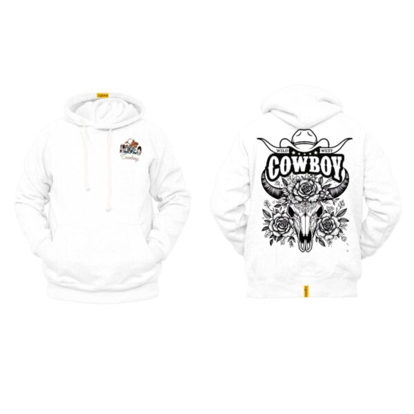 Ligosta Cowboy, Wild West Collection Hoodie, Unisex Hoodie Featuring Bold Bull Skull and Floral Art, Perfect for Western Style Lovers 045 - Image 3
