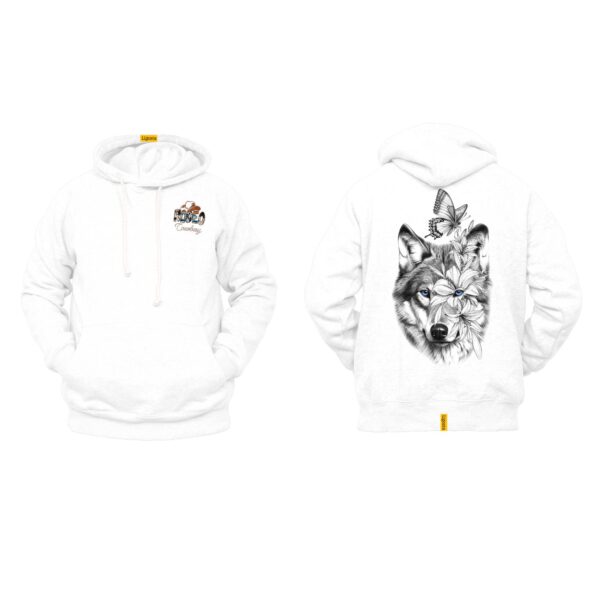 Ligosta Cowboy, Wild Harmony Collection Hoodie, Unisex Hoodie Featuring Wolf with Floral and Butterfly Design, Nature and Art Lovers 074 - Image 3