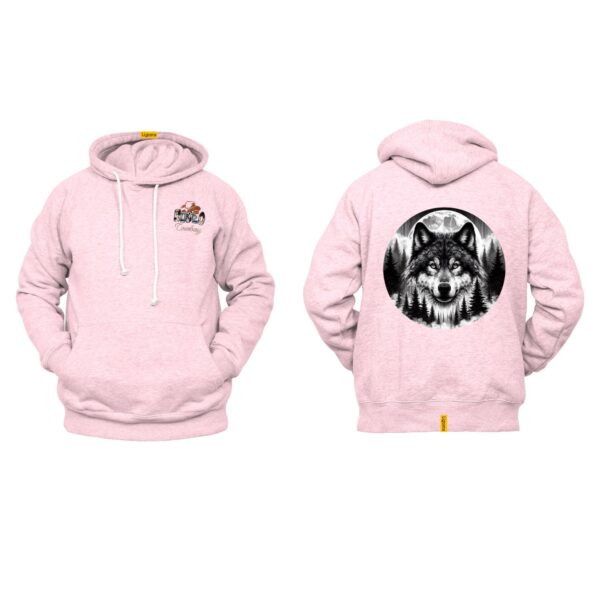 Ligosta Cowboy, Heritage Collection Hoodie, Unisex Hoodie Featuring Wolf's Face Surounded By A Forest And A Full Moon Design 096 - Image 4