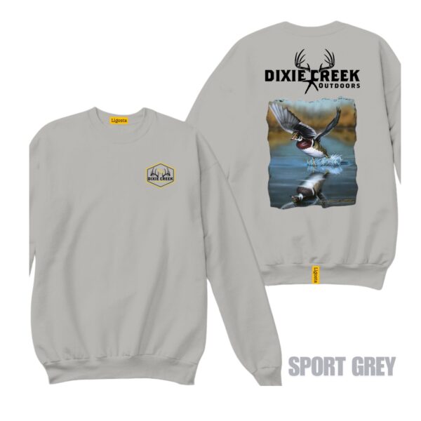 Ligosta Dixie Creek, Wildlife Collection Sweatshirt, Unisex Sweatshirt Featuring Flying Wood Duck Design, Waterfowl Enthusiasts - Image 5