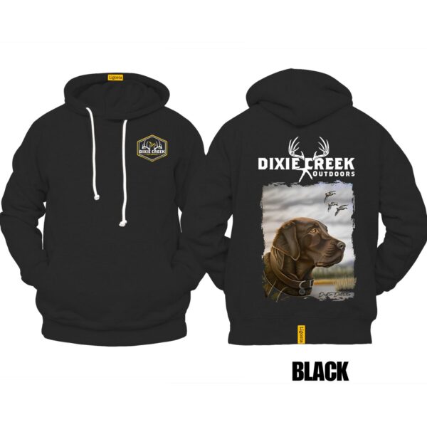 Ligosta Dixie Creek, Wildlife Collection Hoodie, Unisex Hoodie Featuring Chocolate Lab Design, Perfect For Waterfowl Hunters 028