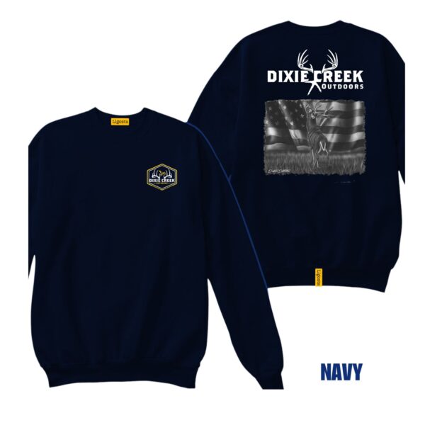 Ligosta Dixie Creek, Outdoor Wildlife Collection Sweatshirt, Unisex Sweatshirt Featuring Deer Flag Design, Perfect For Outdoor Patriots 004 - Image 2