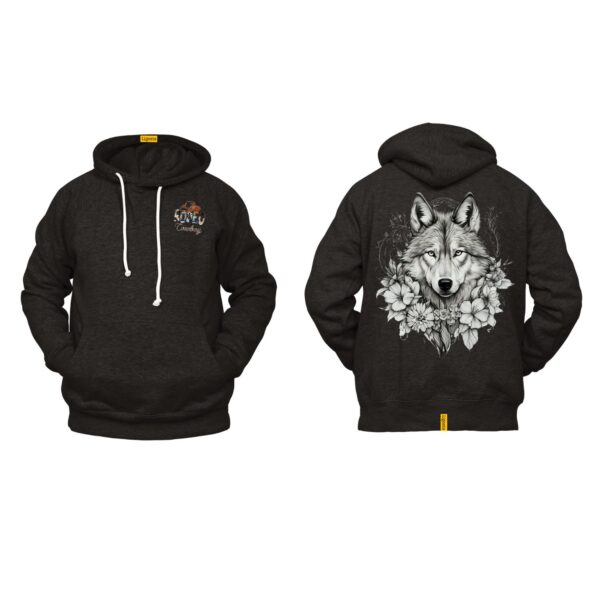 Ligosta Cowboy, Alpha Bloom Collection Hoodie, Unisex Hoodie Featuring Wolf and Floral Design, Perfect For Nature and Wild Spirit Lovers 70