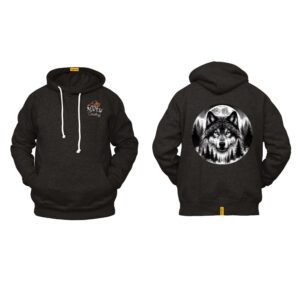 Ligosta Cowboy, Heritage Collection Hoodie, Unisex Hoodie Featuring Wolf’s Face Surounded By A Forest And A Full Moon Design 096