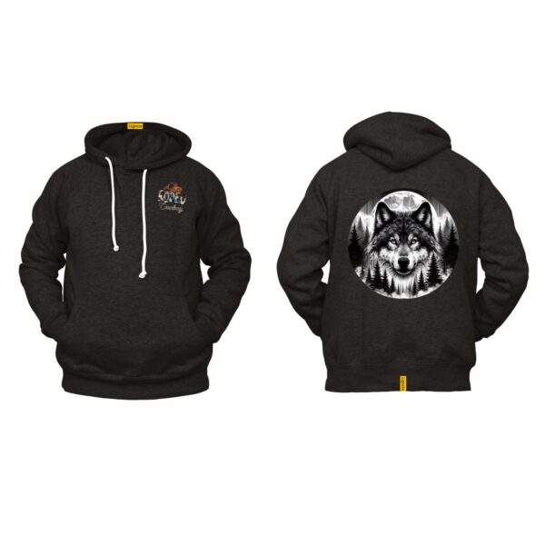 Ligosta Cowboy, Heritage Collection Hoodie, Unisex Hoodie Featuring Wolf's Face Surounded By A Forest And A Full Moon Design 096