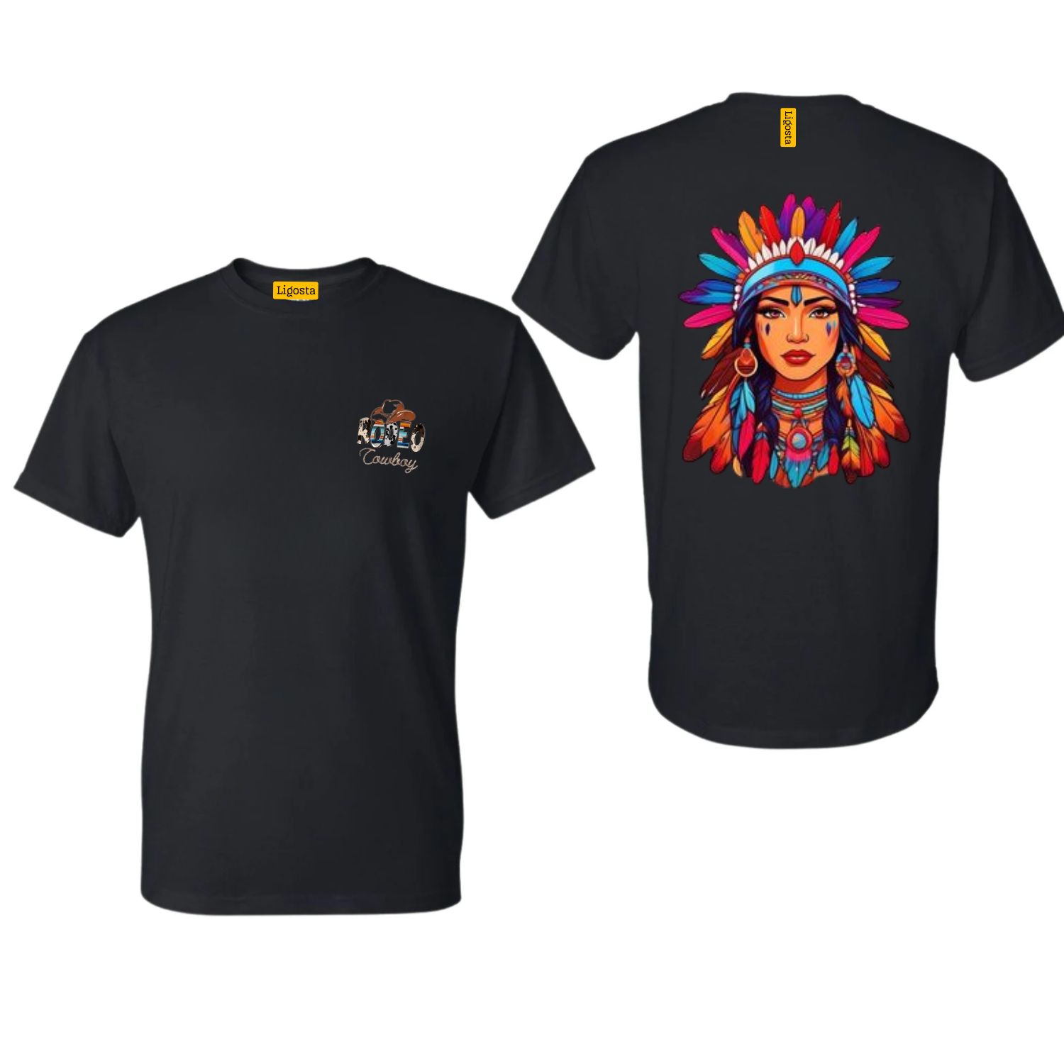 Ligosta Cowboy, Colorful Heritage Collection T-Shirt, Unisex T-Shirt Featuring Bold Native American Woman Design, Boho and Festival Style
