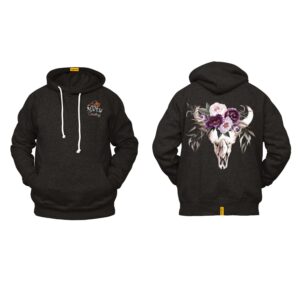 Ligosta Cowboy Collection Hoodie, Unisex Hoodie featuring a Floral Longhorn Skull Design, Style 060