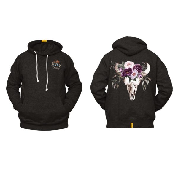 Ligosta Cowboy Collection Hoodie, Unisex Hoodie featuring a Floral Longhorn Skull Design, Style 060