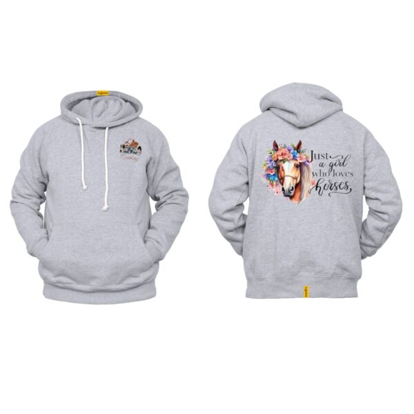 Ligosta Cowboy, Horse Lover Collection Hoodie, Unisex Hoodie with "Just a Girl Who Loves Horses" Quote and Horse with Floral Crown Design - Image 2