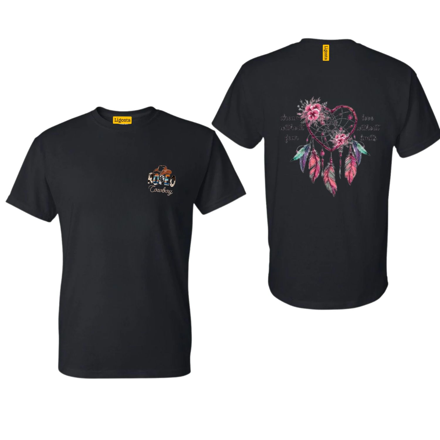 Ligosta Cowboy, Heart Dream Collection T-Shirt, Unisex T-Shirt Featuring Heart-Shaped Dreamcatcher with Floral Details, Boho Lovers 100