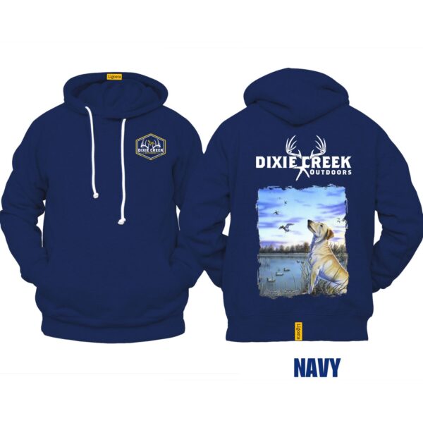 Ligosta Dixie Creek, Outdoor Wildlife Collection Hoodie, Unisex Hoodie Featuring Labrador Duck Hunting Scene, Perfect For Waterfowl Lovers 8 - Image 2