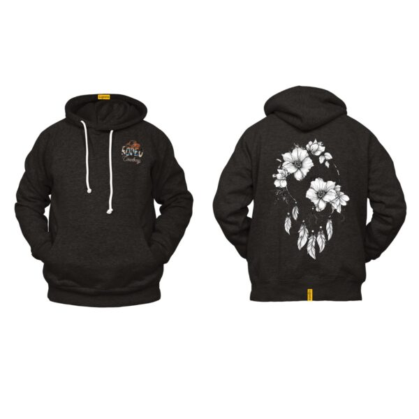 Ligosta Cowboy, Monochrome Bloom Collection Hoodie, Unisex Hoodie With Elegant Floral Dreamcatcher Design, Perfect For Boho Lovers 018