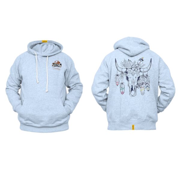 Ligosta Cowboy, Boho Bull Skull Collection Hoodie, Unisex Hoodie with Colorful Skull and Feather Details, Western Spirit-Inspired Apparel - Image 6