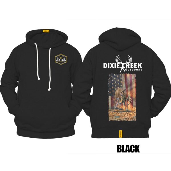 Ligosta Dixie Creek, Wildlife Collection Hoodie, Unisex Hoodie Featuring Deer With American Flag, Perfect For Patriotic Hunters 027