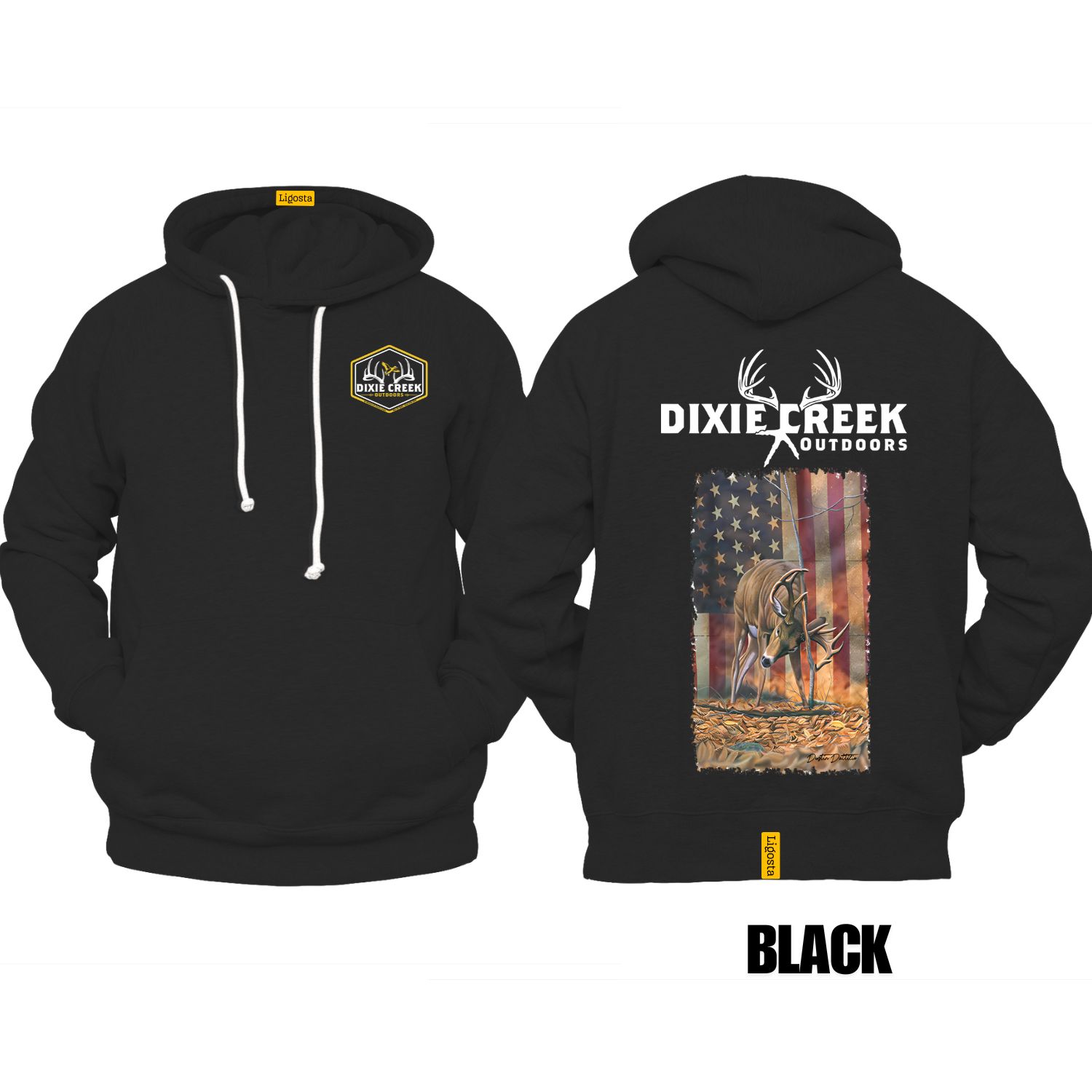 Ligosta Dixie Creek, Wildlife Collection Hoodie, Unisex Hoodie Featuring Deer With American Flag, Perfect For Patriotic Hunters 027