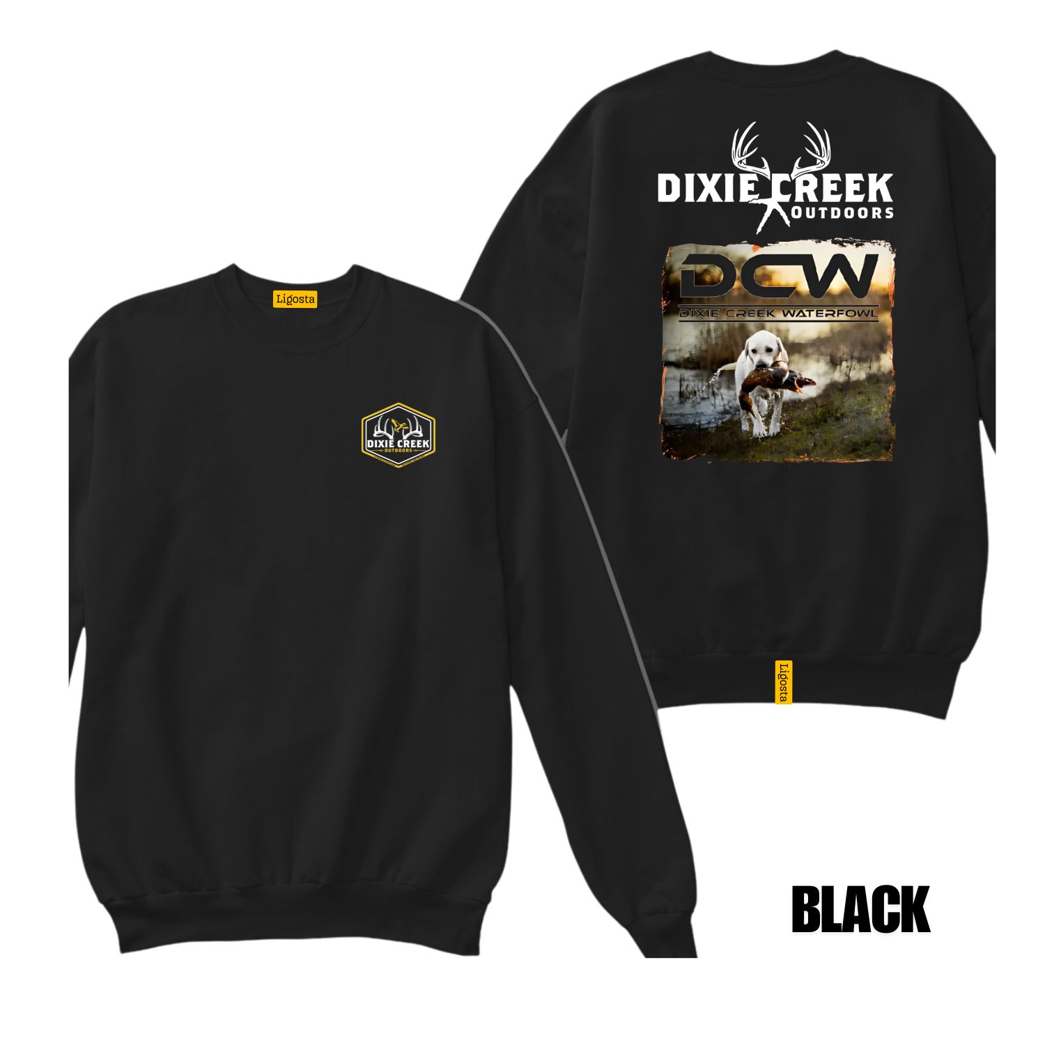 Ligosta Dixie Creek, Wildlife Collection Sweatshirt, Unisex Sweatshirt Featuring Retriever With Duck Design, Perfect For Waterfowl Fans 022