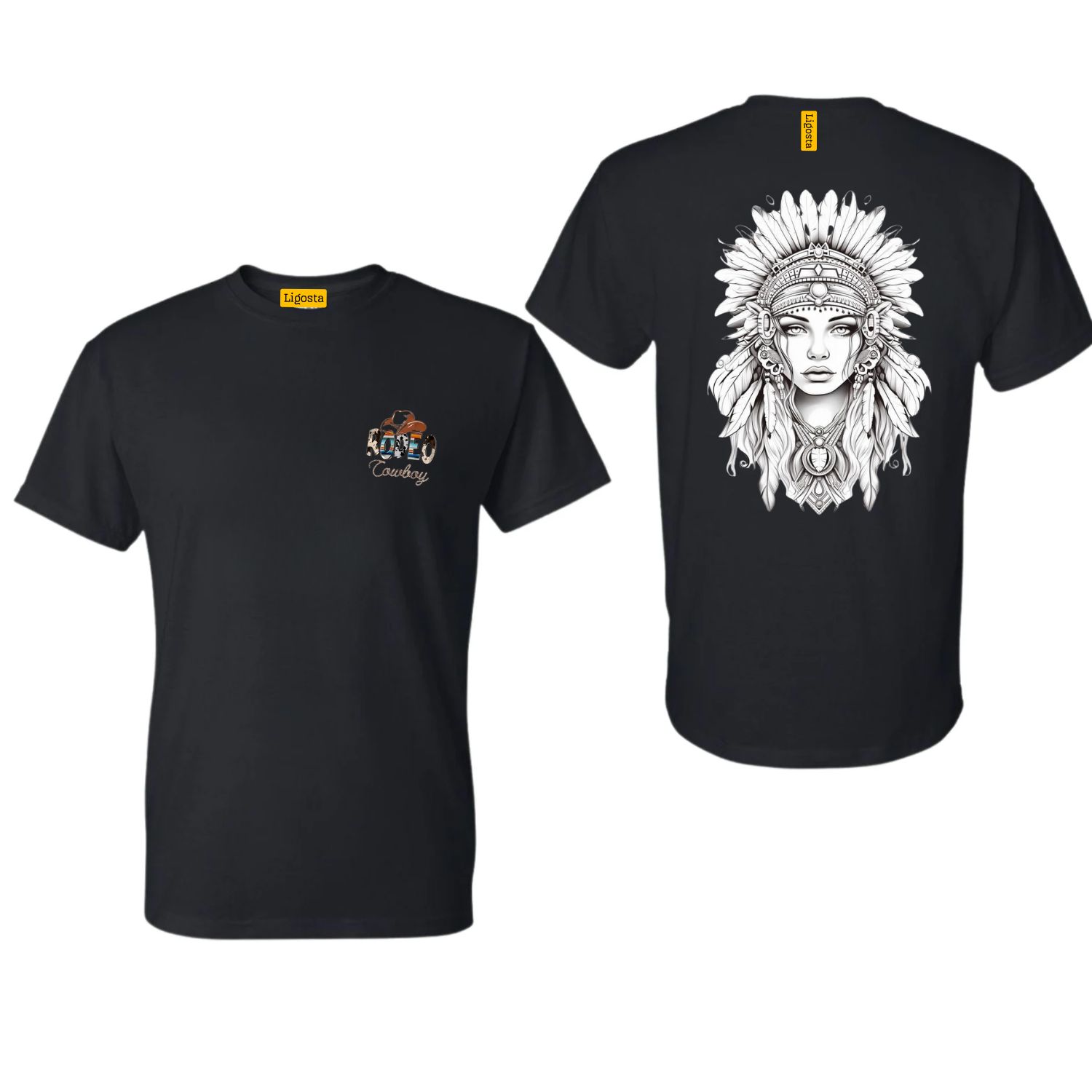 Ligosta Cowboy, Monochrome Spirit Collection T-Shirt, Unisex T-Shirt Featuring Elegant Native American Woman Design, Tribal Style