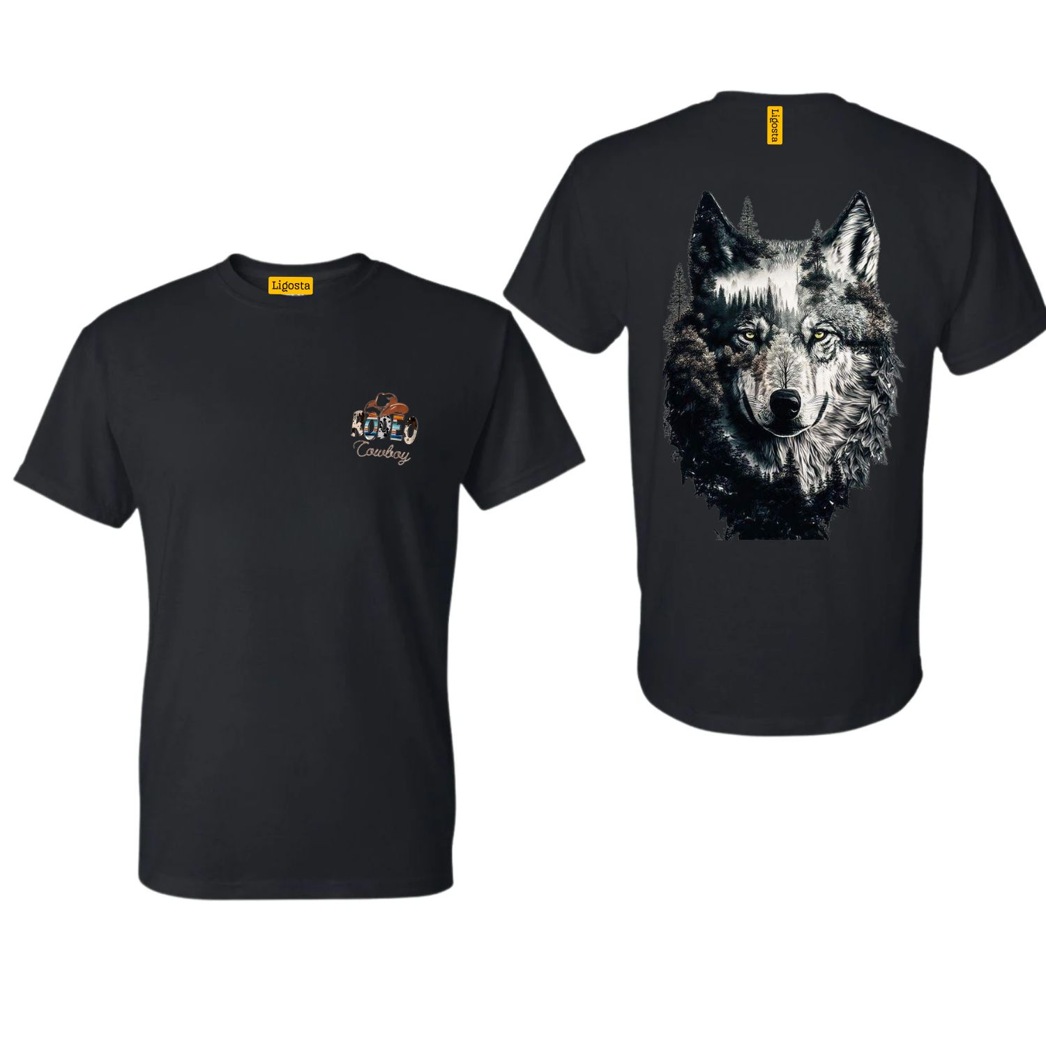 Ligosta Cowboy, Wild Nature Collection T-Shirt, Unisex T-Shirt Featuring Wolf And Forest Art, Perfect For Nature Lovers 080