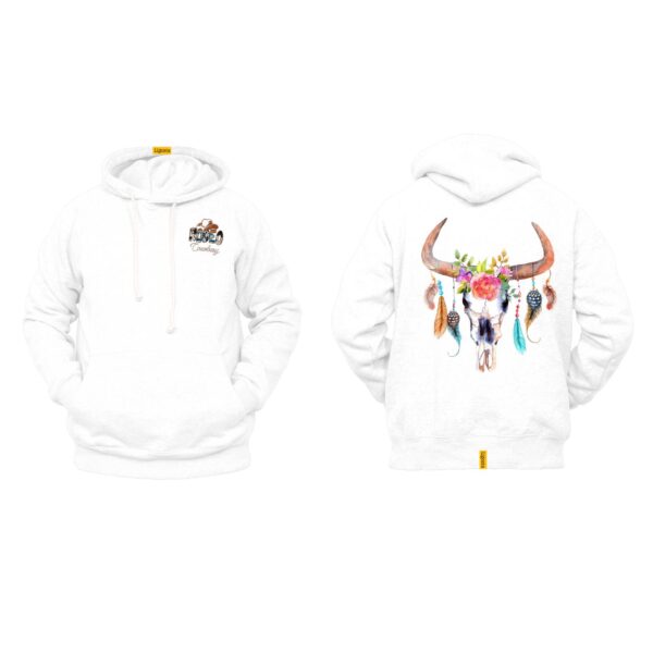 Ligosta Cowboy, Floral Spirit Collection Hoodie, Unisex Hoodie Featuring Bull Skull with Floral and Feather Accents 065 - Image 3