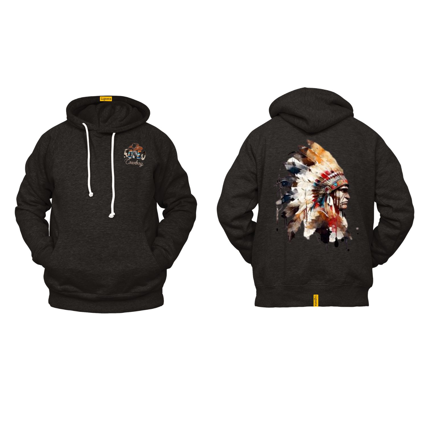Ligosta Cowboy, Western Spirit Collection Hoodie, Unisex Hoodie Featuring Native Chief Watercolor Design, Embrace Tradition and Strength