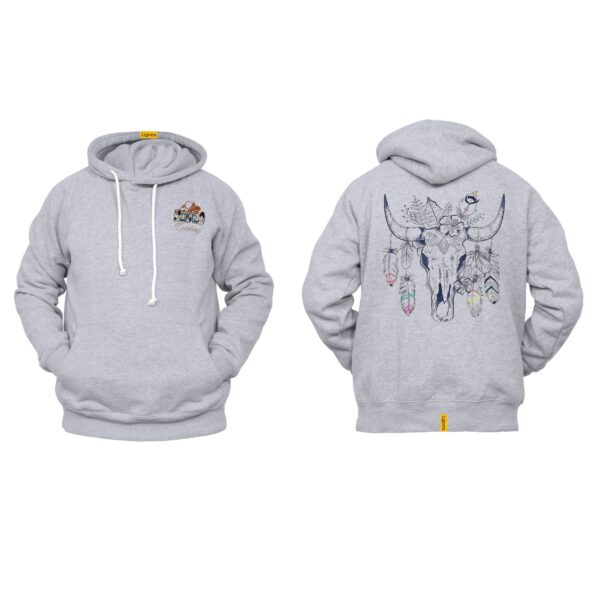 Ligosta Cowboy, Boho Bull Skull Collection Hoodie, Unisex Hoodie with Colorful Skull and Feather Details, Western Spirit-Inspired Apparel - Image 2