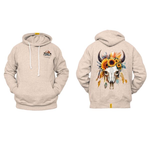 Ligosta Cowboy Collection Hoodie, Unisex Hoodie with Floral Skull and Sunflowers Design, Style 057 - Image 5