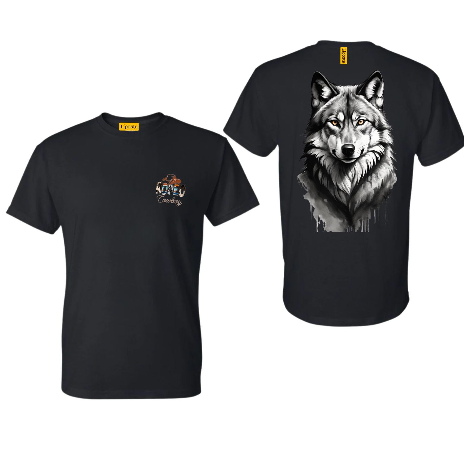 Ligosta Cowboy, Midnight Wolf Collection T-Shirt, Unisex T-Shirt Featuring Intense Wolf Portrait, Wildlife Enthusiasts And Bold Style 082