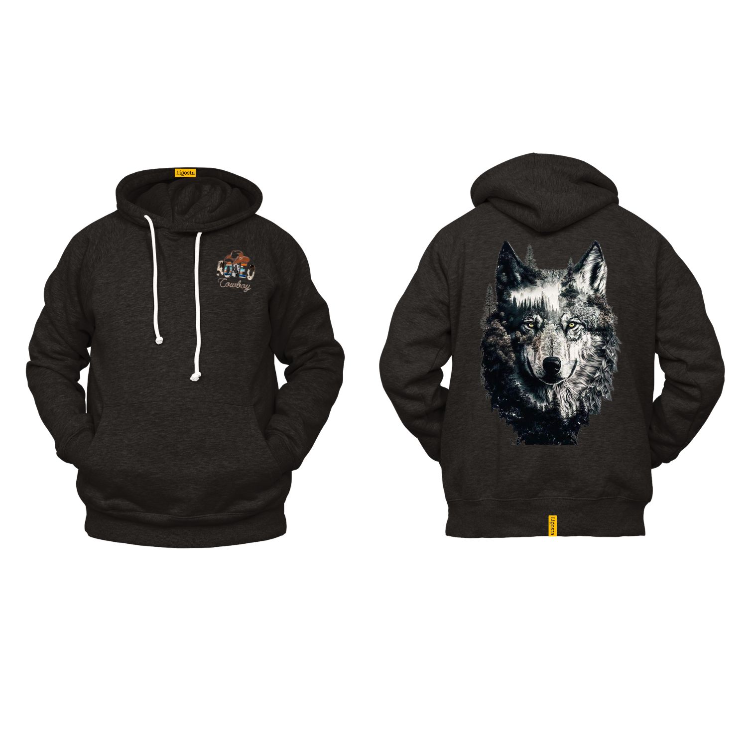 Ligosta Cowboy, Wild Nature Collection Hoodie, Unisex Hoodie Featuring Wolf And Forest Art, Perfect For Nature Lovers 080