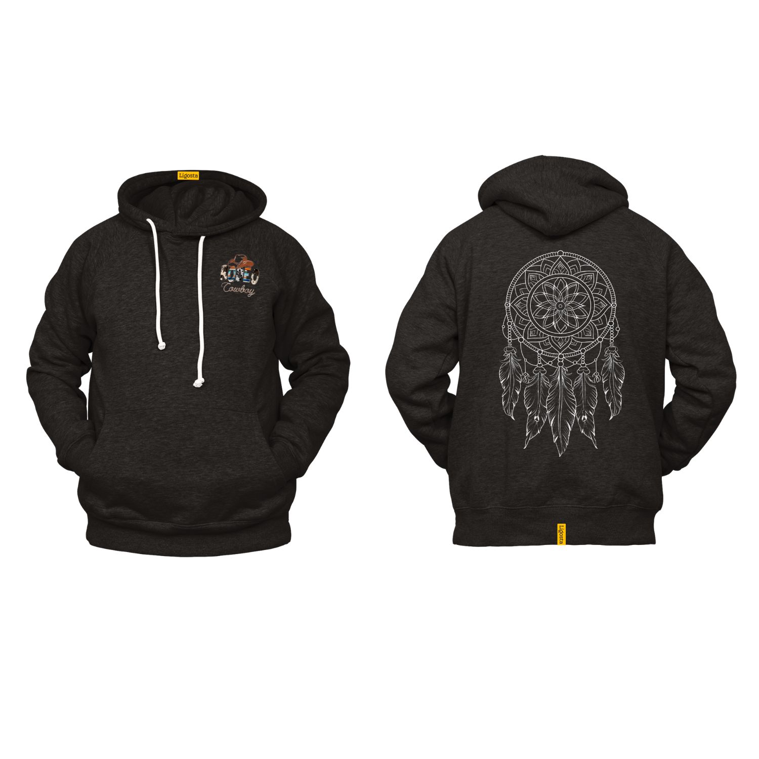 Ligosta Cowboy, Sacred Dream Collection Hoodie, Unisex Hoodie With Intricate Monochrome Dreamcatcher Design, Perfect For Boho Lovers 019