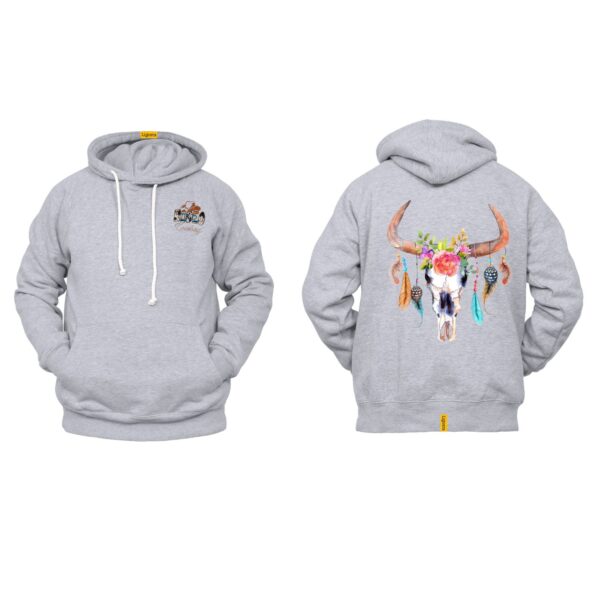 Ligosta Cowboy, Floral Spirit Collection Hoodie, Unisex Hoodie Featuring Bull Skull with Floral and Feather Accents 065 - Image 2