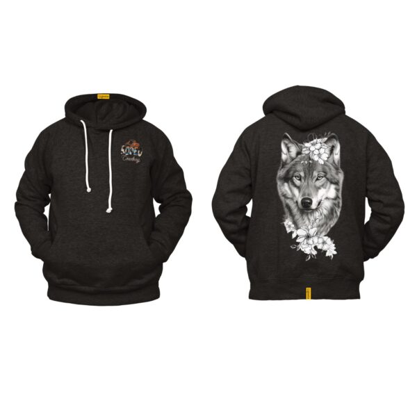 Ligosta Cowboy, Wild Spirit Collection Hoodie, Unisex Hoodie Featuring Regal Wolf and Floral Accents, Perfect For Nature Enthusiasts 076