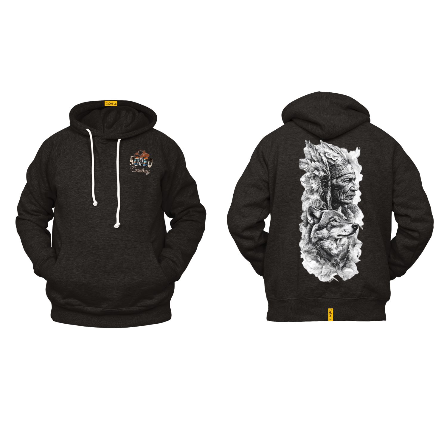 Ligosta Cowboy, Heritage Collection Hoodie, Unisex Hoodie Featuring Chief With Loyal Wolf 2 Design, Perfect For History Lovers 093
