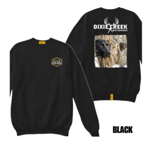 Ligosta Dixie Creek, Wildlife Collection Sweatshirt, Unisex Sweatshirt Featuring Black Lab Hunting Dog Design, Outdoor Enthusiasts 017
