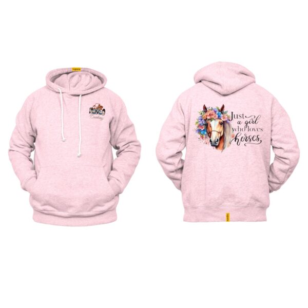 Ligosta Cowboy, Horse Lover Collection Hoodie, Unisex Hoodie with "Just a Girl Who Loves Horses" Quote and Horse with Floral Crown Design - Image 4