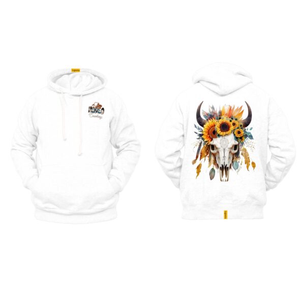 Ligosta Cowboy Collection Hoodie, Unisex Hoodie with Floral Skull and Sunflowers Design, Style 057 - Image 3